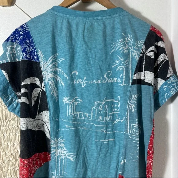 Anthropologie Pilcro Laguna Aqua Surf and Sand Graphic Patchwork Bandana Tee S - Picture 13 of 13